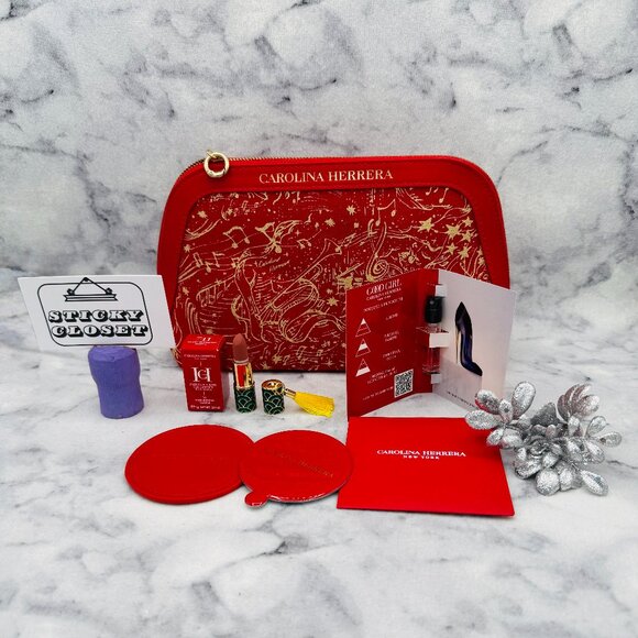 Carolina Herrera Other - Carolina Herrera Beauty Gift Set-Red Pouch, Good Girl,Lipstick,Mirror-4pc-NEW